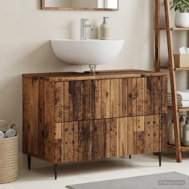 vidaXL Badkamer wastafelkast ZWOLLE Oud hout 82 x 41 x 58,5 cm bruin, foto 2