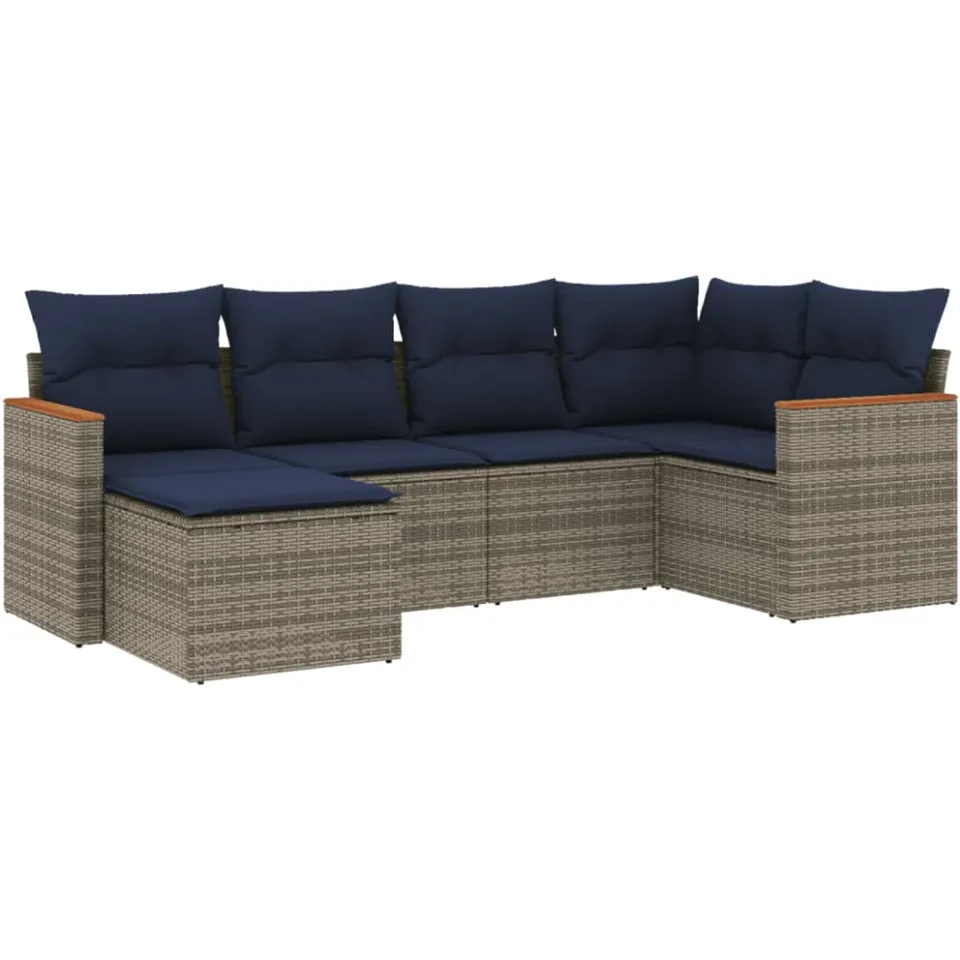 vidaXL 6-delige tuinbankset met kussens, grijs polyrotan, foto 3