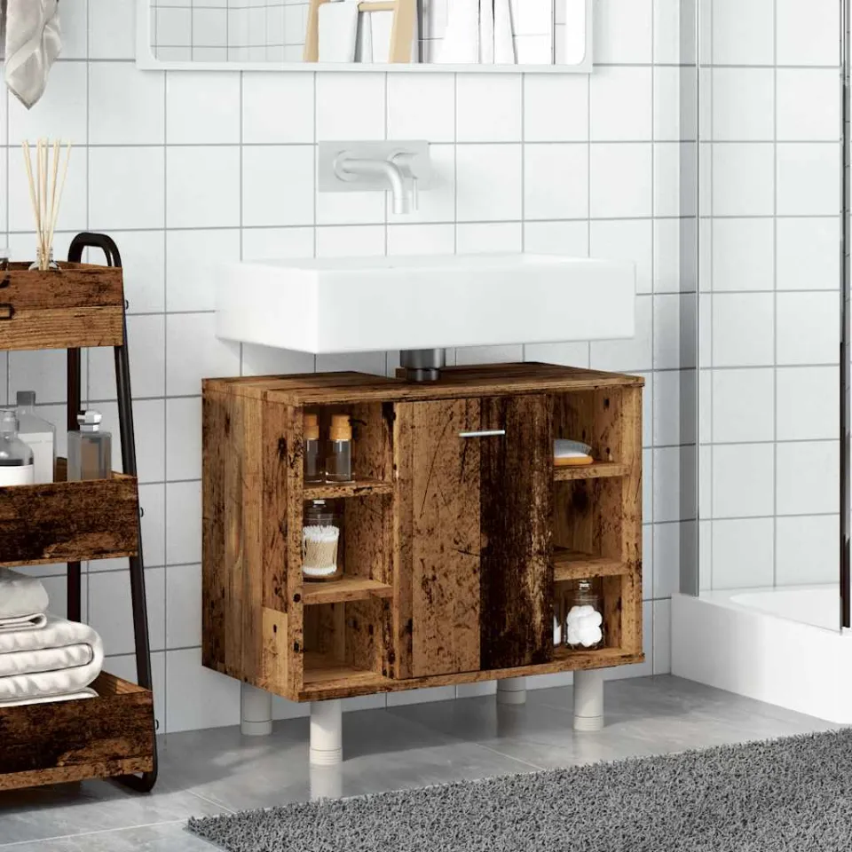 vidaXL Badkamerkast 60x32x53,5 cm bewerkt hout oud houtkleurig bruin, foto 4