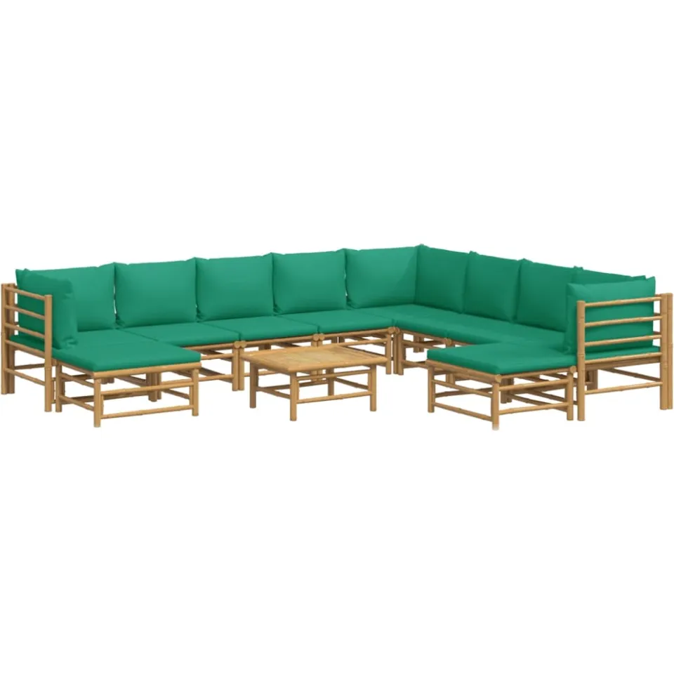 vidaXL 11-delige Loungeset met kussens bamboe groen Bruin