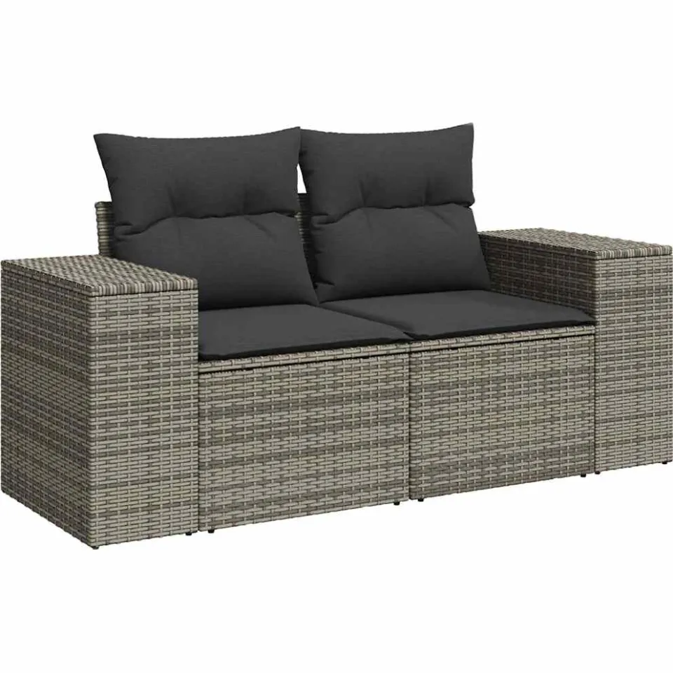 vidaXL 6-delige Loungeset met kussens poly rattan grijs