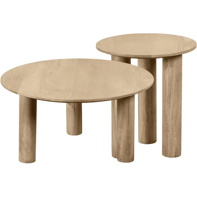 Lewis & Loft Salontafels Lian - Mangohout - Rond - Naturel - Klein en groot - Set van 2