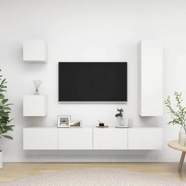 vidaXL 5-delige Tv-meubelset bewerkt hout wit, foto 2