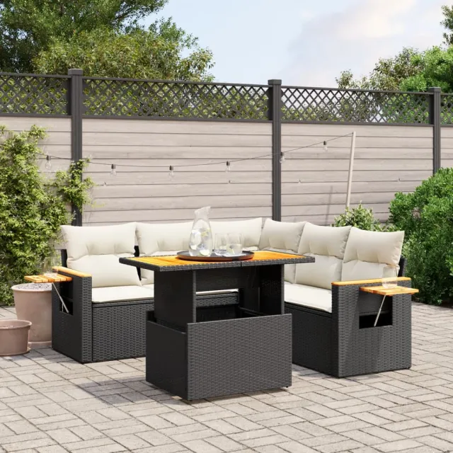 vidaXL 6-delige Loungeset met kussens poly rattan zwart, foto 2