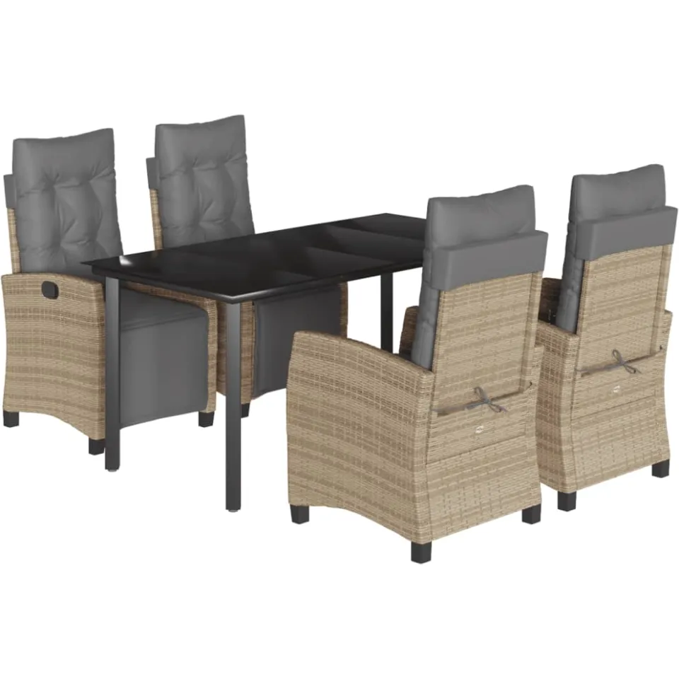 vidaXL 5-delige Tuinset met kussens poly rattan gemengd beige