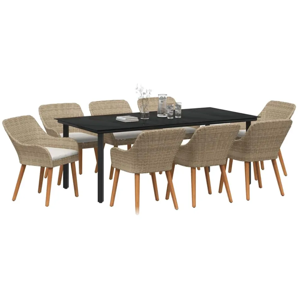 vidaXL Tuin eettafelset 9 st Beige poly rattan