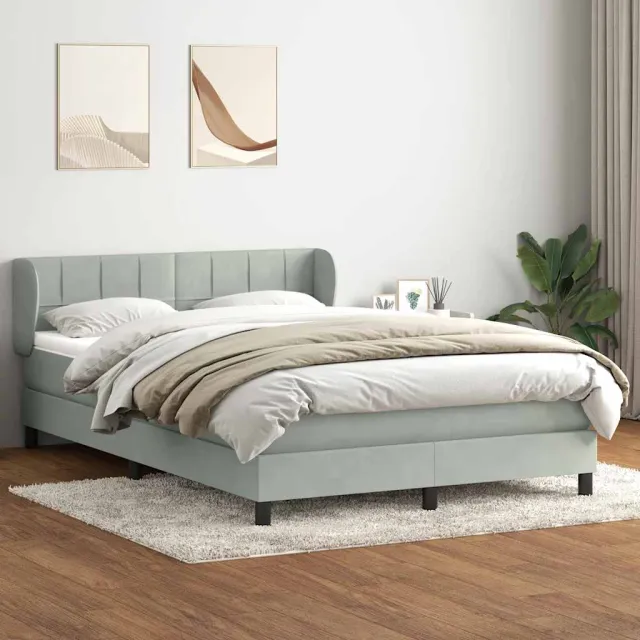 vidaXL Boxspring met matras fluweel lichtgrijs 160x210 cm grijs