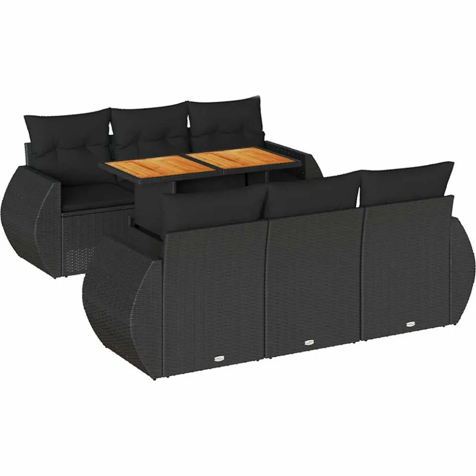 vidaXL 7-delige Loungeset met kussens poly rattan zwart, foto 3