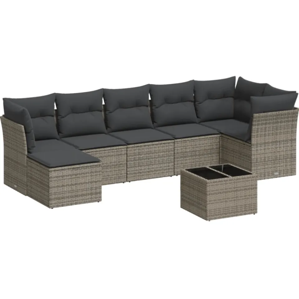 vidaXL 8-delige Loungeset met kussens poly rattan grijs, foto 3