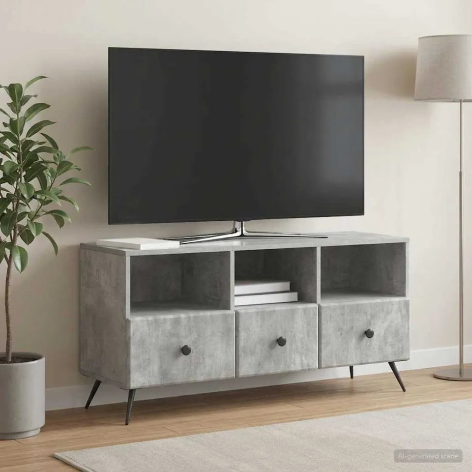 vidaXL TV-kast met lade Betongrijs 102 x 34,5 x 50 cm Bewerkt hout grijs, foto 4