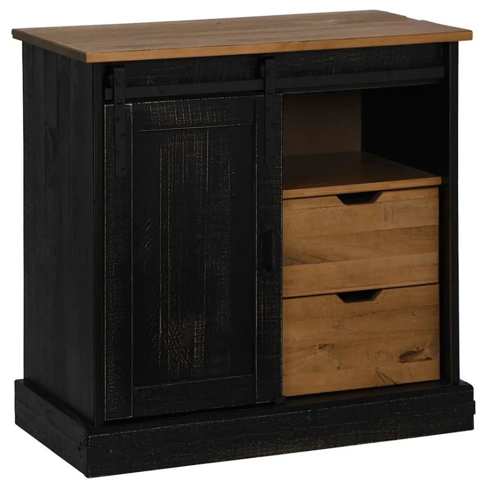 vidaXL Dressoir HALDEN schuifdeur zwart 80x40x80 cm massief hout grijs, foto 3