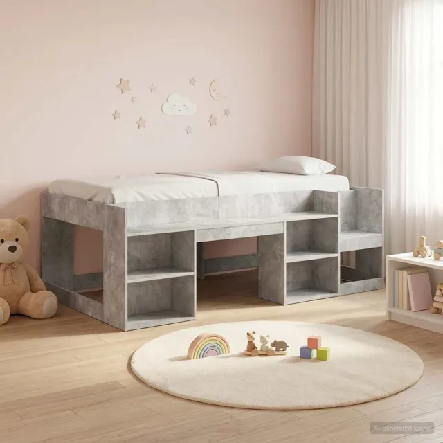 vidaXL Jeugd bedframe met opbergruimte Betongrijs 75 x 190 cm Bruin