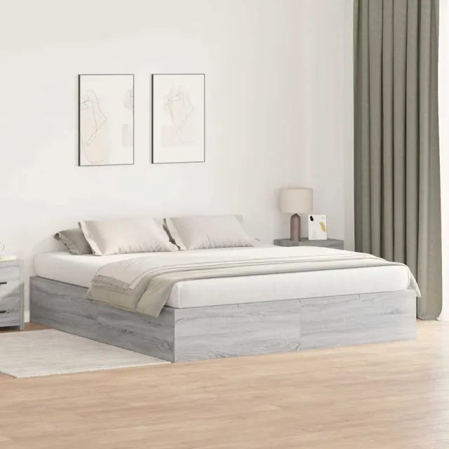 vidaXL Opbergbedframe Grijs Sonoma 200 x 200 cm Bewerkt hout