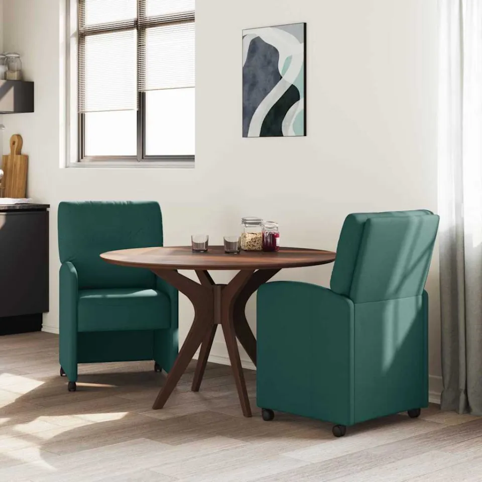 vidaXL Eetkamerstoelen met Wieltjes 2 st Stof Donkergroen groen, foto 3