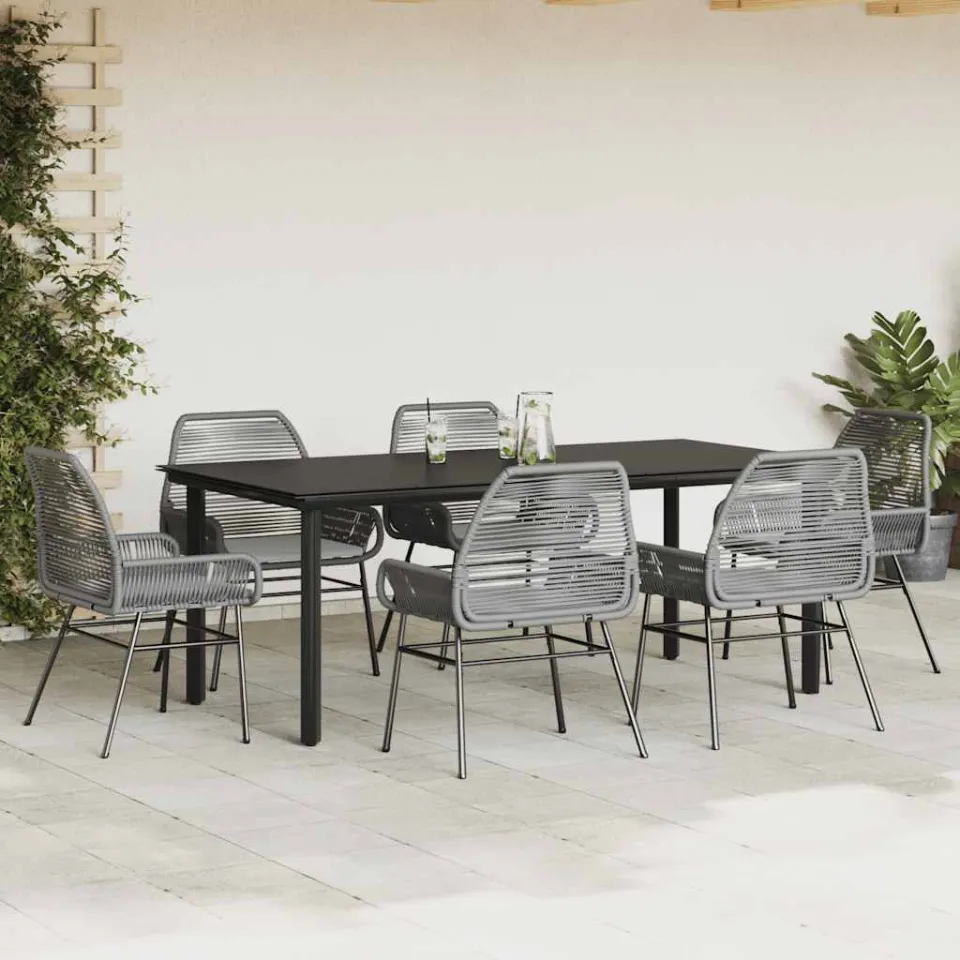 vidaXL 7-delige Tuinset met kussens poly rattan glas grijs, foto 2