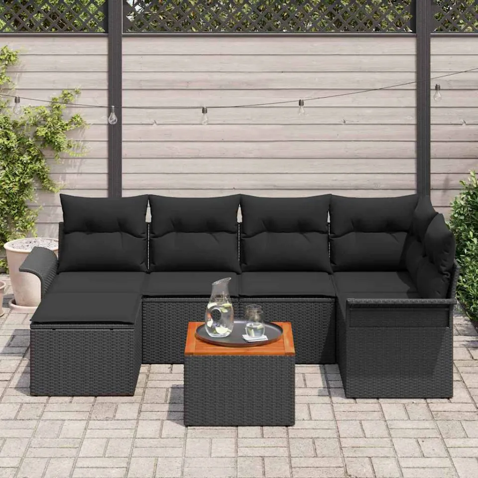 vidaXL Tuinbankenset 7 st Zwart poly rattan, foto 3