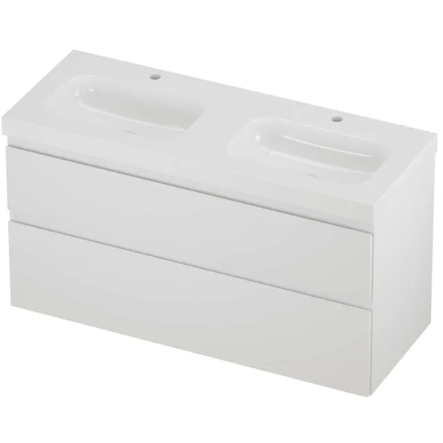 Proline Haga Badmeubelset Polystone Mezza 2 Gaten 120x46x66 cm Glans Wit Mat Wit