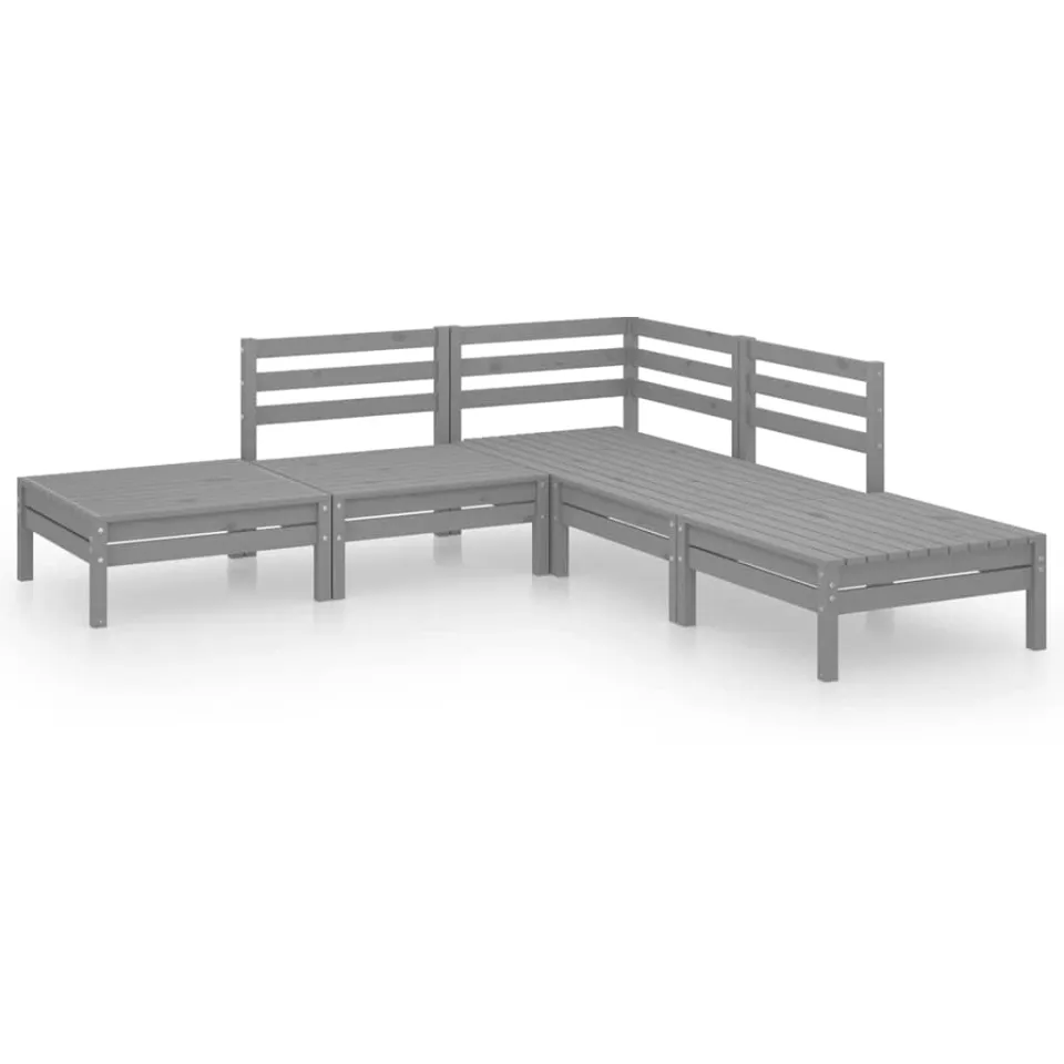 vidaXL 5-delige Loungeset massief grenenhout grijs, foto 3
