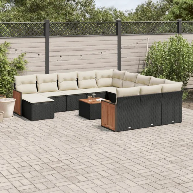 vidaXL 13-delige Loungeset met kussens poly rattan zwart, foto 2