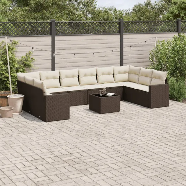 vidaXL 11-delige Loungeset met kussens poly rattan bruin, foto 2