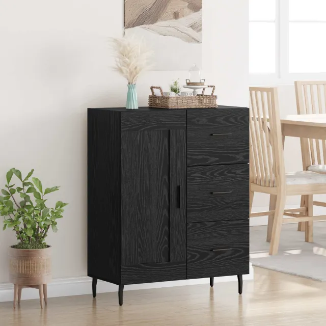 vidaXL Dressoir Zwart Eiken 69,5 x 34 x 90 cm Gemonteerd hout en ijzer, foto 2