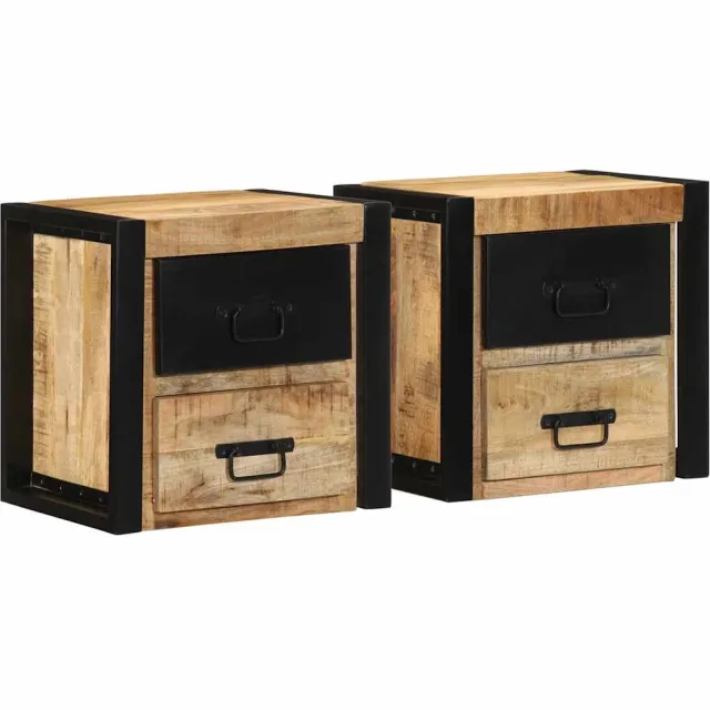 vidaXL Nachtkastjes 2 st 40x35x40 cm massief ruw hout mango Bruin