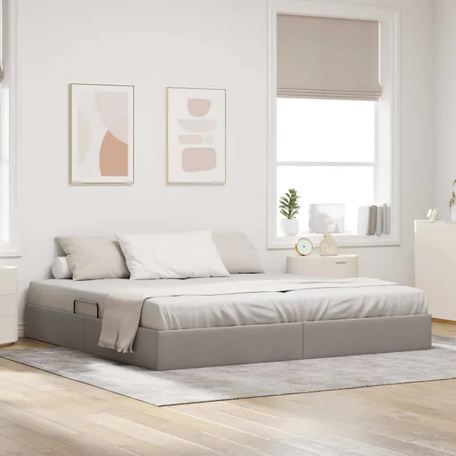 vidaXL Ottoman Bedframe met opslag Taupe 200 x 200 cm Stof