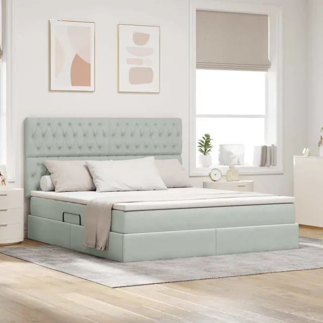 vidaXL Opslag bed met matras Lichtgrijs 180 x 200 cm Fluweel