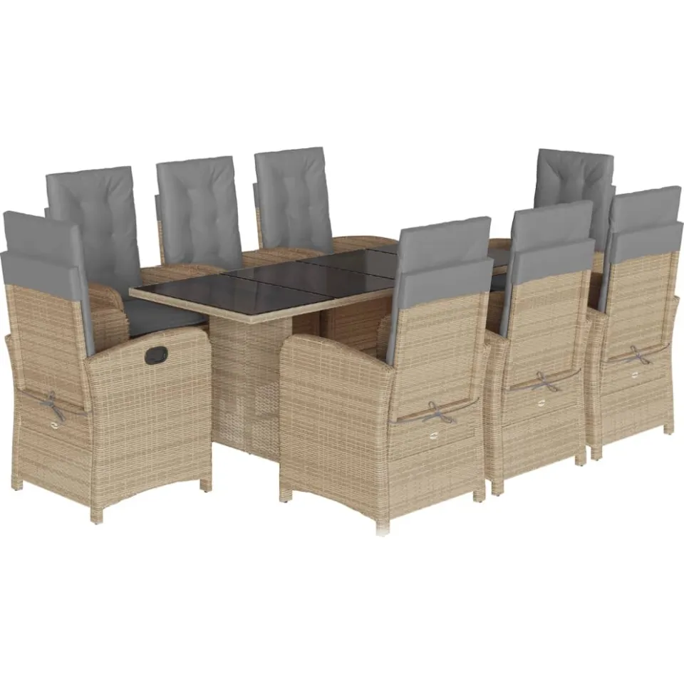 vidaXL 9-delige Tuinset met kussens poly rattan gemengd beige, foto 3