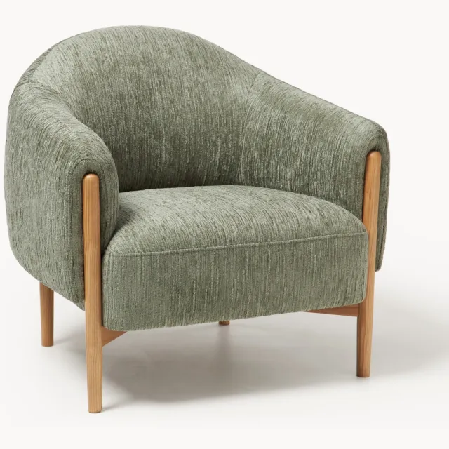 Westwing Collection Armstoel Theo met essenhouten poten Lichtgroen