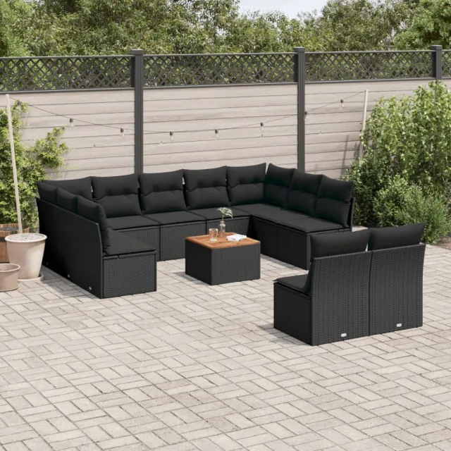 vidaXL 12-delige Loungeset met kussens poly rattan zwart, foto 2
