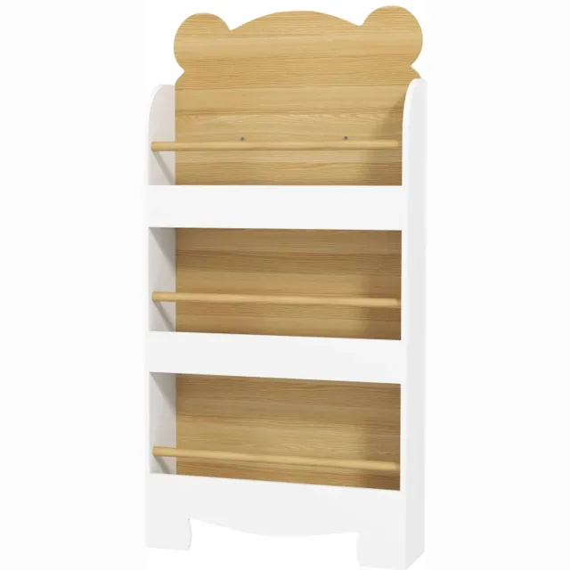 KYDDOI Kinderboekenkast - 3 planken - Houten opbergplank - 55 x 15 x 110 cm - Natuurlijk hout natuurlijk hout+wit