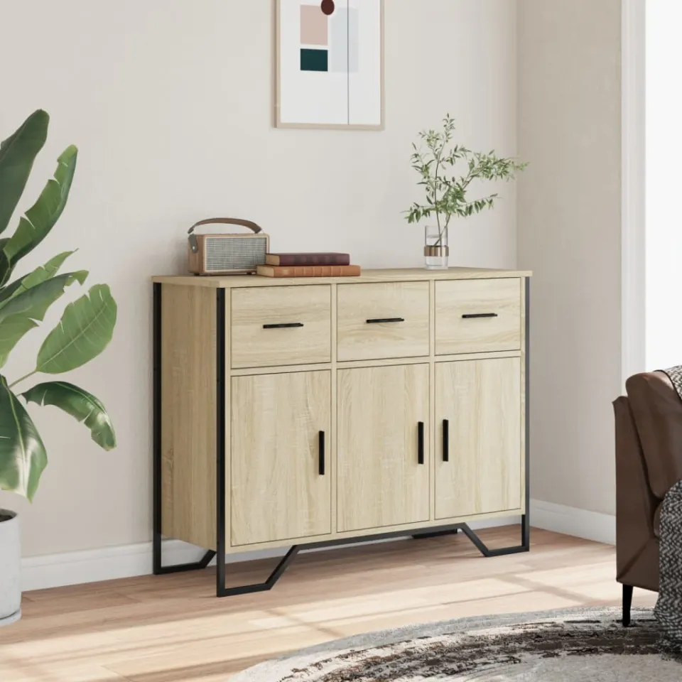 vidaXL Dressoir 97x32,5x74,5 cm bewerkt hout sonoma eikenkleurig, foto 2