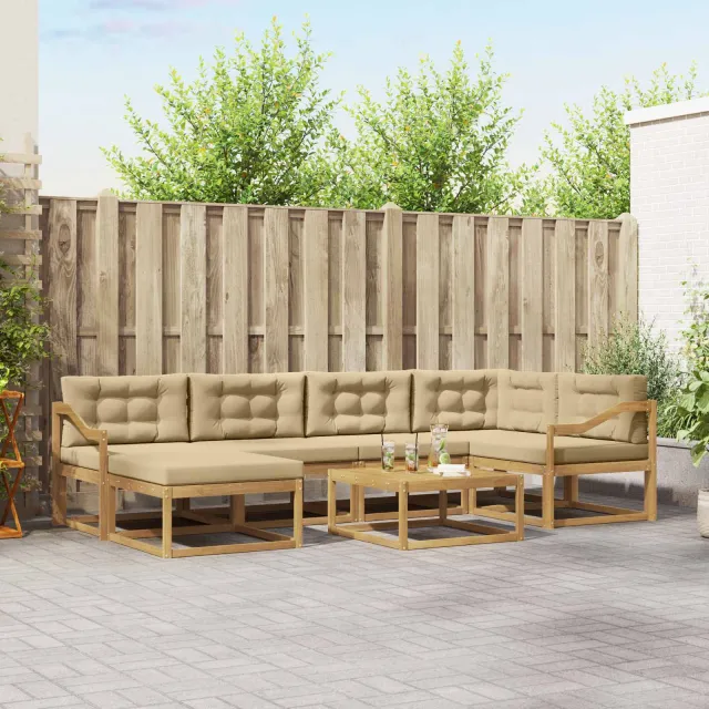 vidaXL Buiten bankenset 7 st 6-zits Wit en Beige
