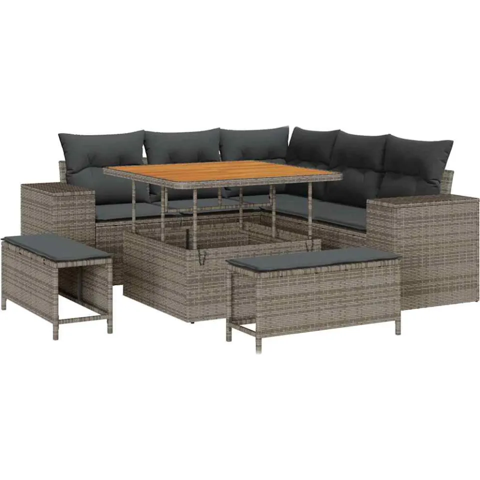 vidaXL Tuin Sofa Set 8 st Grijs poly rattan, foto 4
