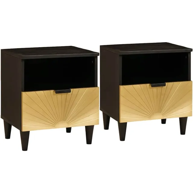 vidaXL Nachtkastje 2 st Zwart en Goud 40 x 33 x 46 cm Bewerkt hout
