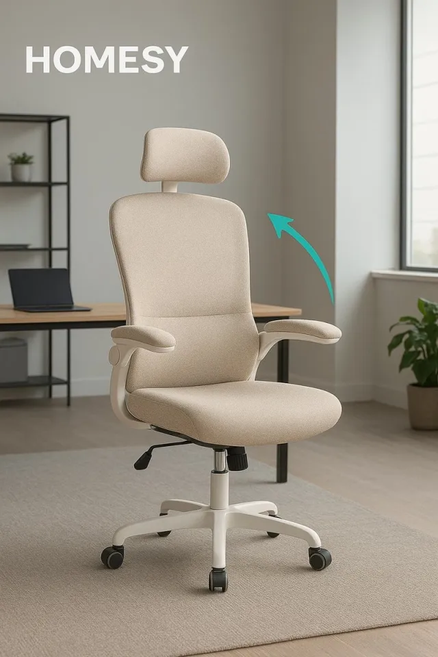 Homesy Ergonomische bureaustoel met mesh-stof en opvouwbare armleuning beige