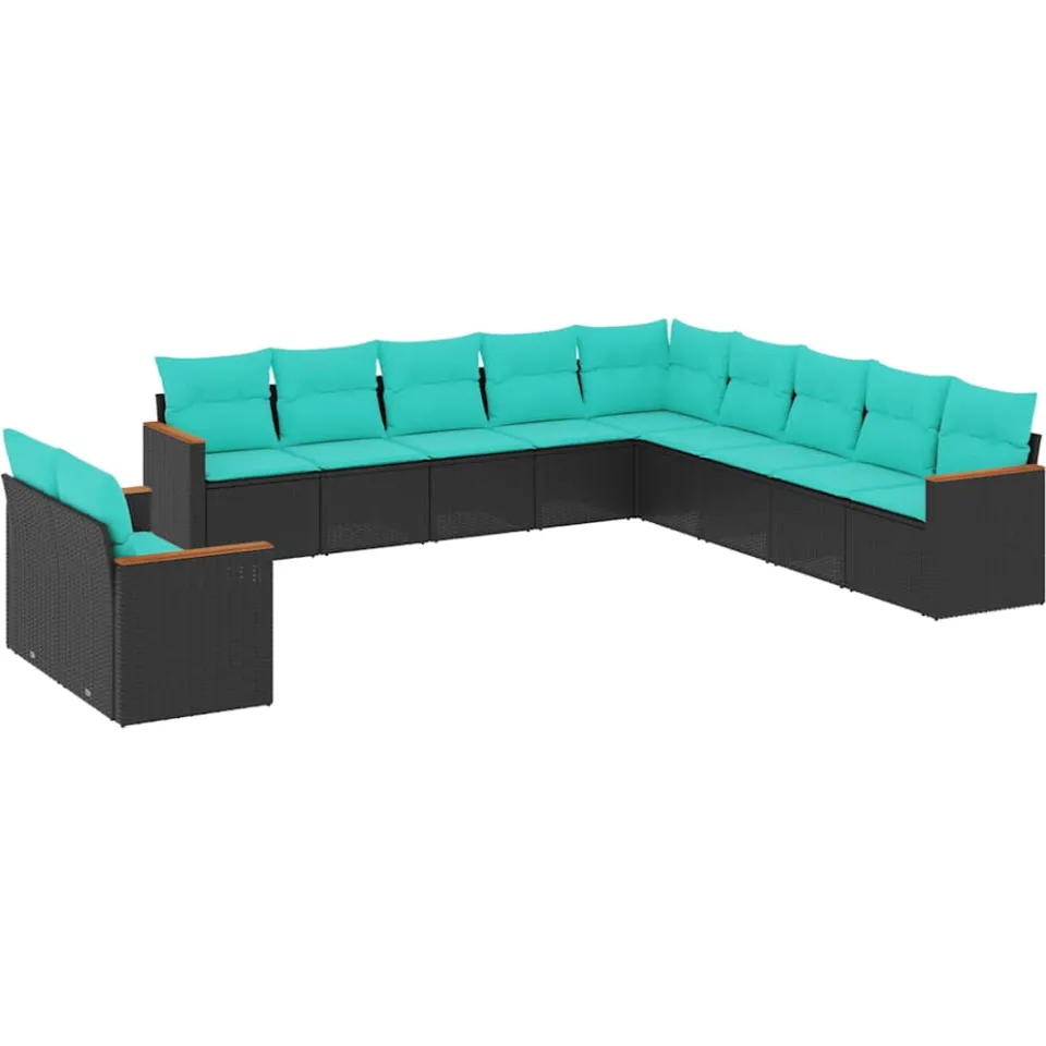 vidaXL 11-delige tuinbankset met kussens, zwart polyrotan, foto 3
