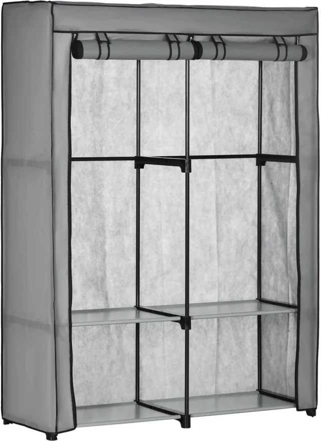 Happiq Kledingkast met Stalen Frame – Nonwoven & Kunststof Garderobekast 118x49x170 cm – Lichtgrijs Light Gray