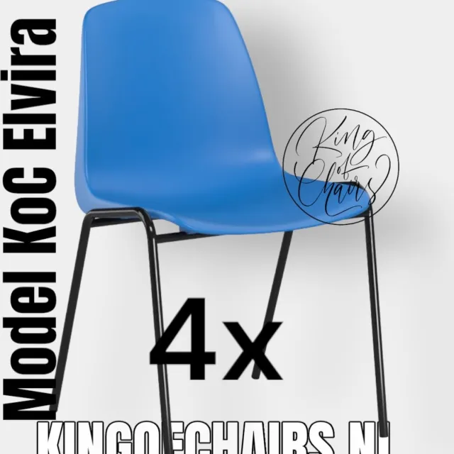 King of Chairs set van 4- model KoC Elvira azuurblauw met zwart onderstel. Kantinestoel stapelstoel kuipstoel vergaderstoel tuinstoel kantine stoel stapel kantinestoelen stapelstoelen kuipstoelen stapelbare keukenstoel Helene eetkamerstoel