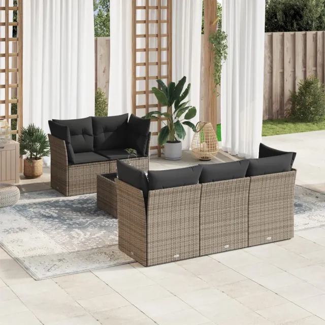 vidaXL 6-delige Loungeset met kussens poly rattan grijs, foto 2