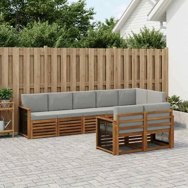 vidaXL Buiten bankenset 7 st 8-zits Naturel en lichtgrijs