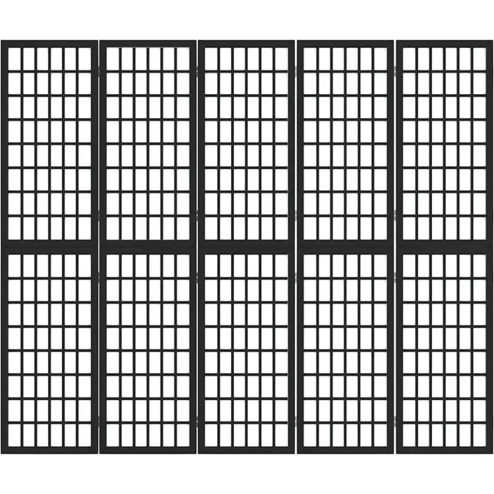 vidaXL Kamerscherm inklapbaar 5 panelen Japanse stijl 200x170 cm zwart