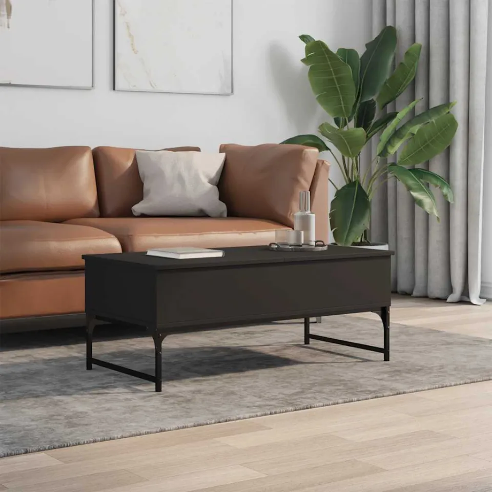 vidaXL Salontafel 100x50x40 cm bewerkt hout en metaal zwart, foto 3