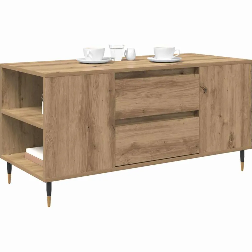 vidaXL Salontafel Artisan Eiken 102 x 44,5 x 50 cm Bewerkt hout Beige