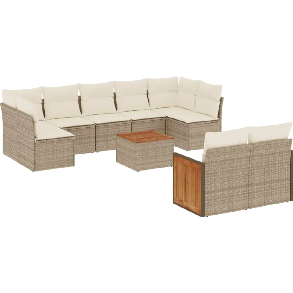 vidaXL 10-delige Loungeset met kussens poly rattan beige, foto 3