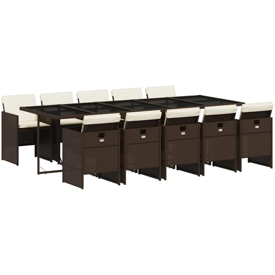 vidaXL 11-delige Tuinset met kussens poly rattan bruin, foto 3