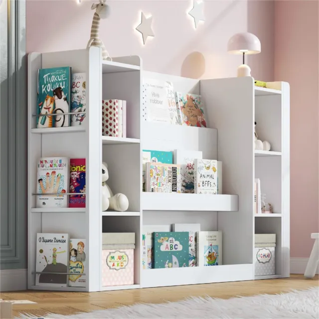 MIVRAY Kinderboekenkast - Open Opbergkast Met Afgeronde Hoeken En Vakken - Voor Kinderkamer En Leeshoek - MDF - Wit