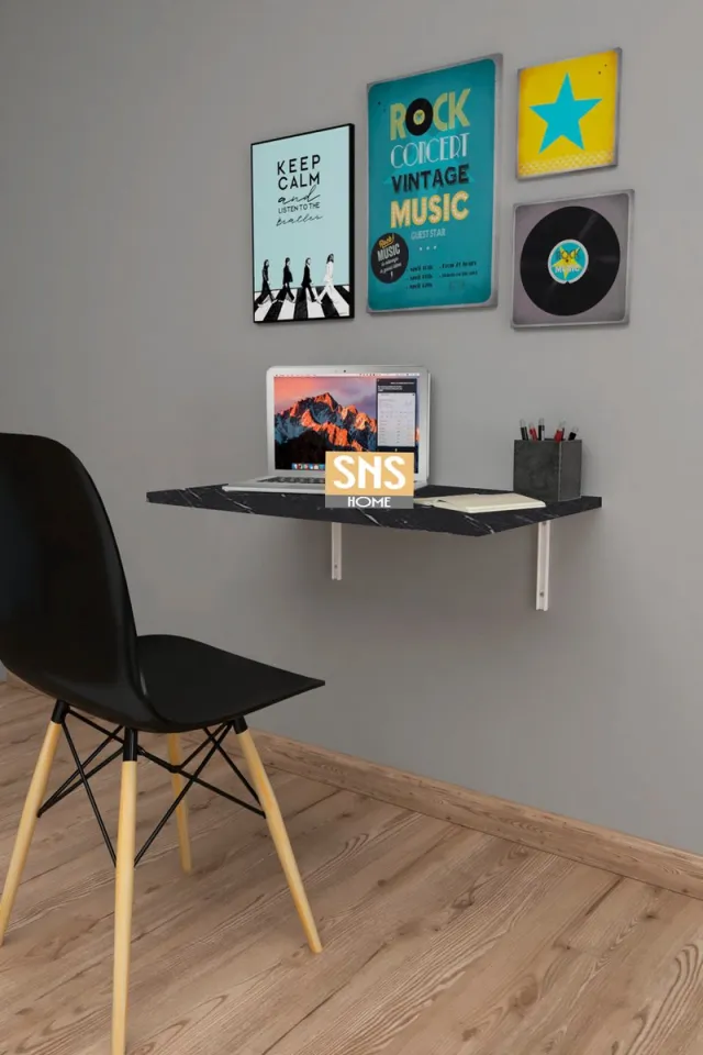 Bofigo Ruimtebesparende Opvouwbare - Wandtafels - Stijlvolle Functionaliteit Voor - Elk Interieur - 72 X 45 cm - Zwart en Marmer
