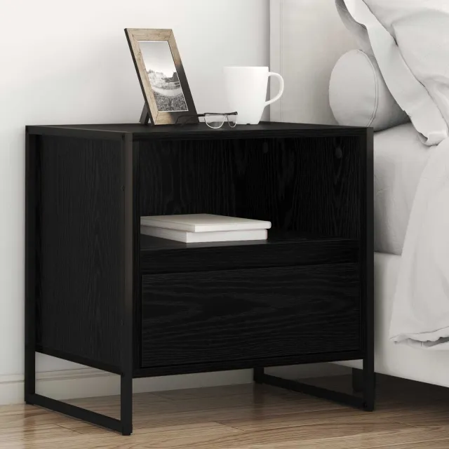 vidaXL Nachtkastje 2 st Zwart Eiken 50 x 39,5 x 50 cm Bewerkt hout, foto 2